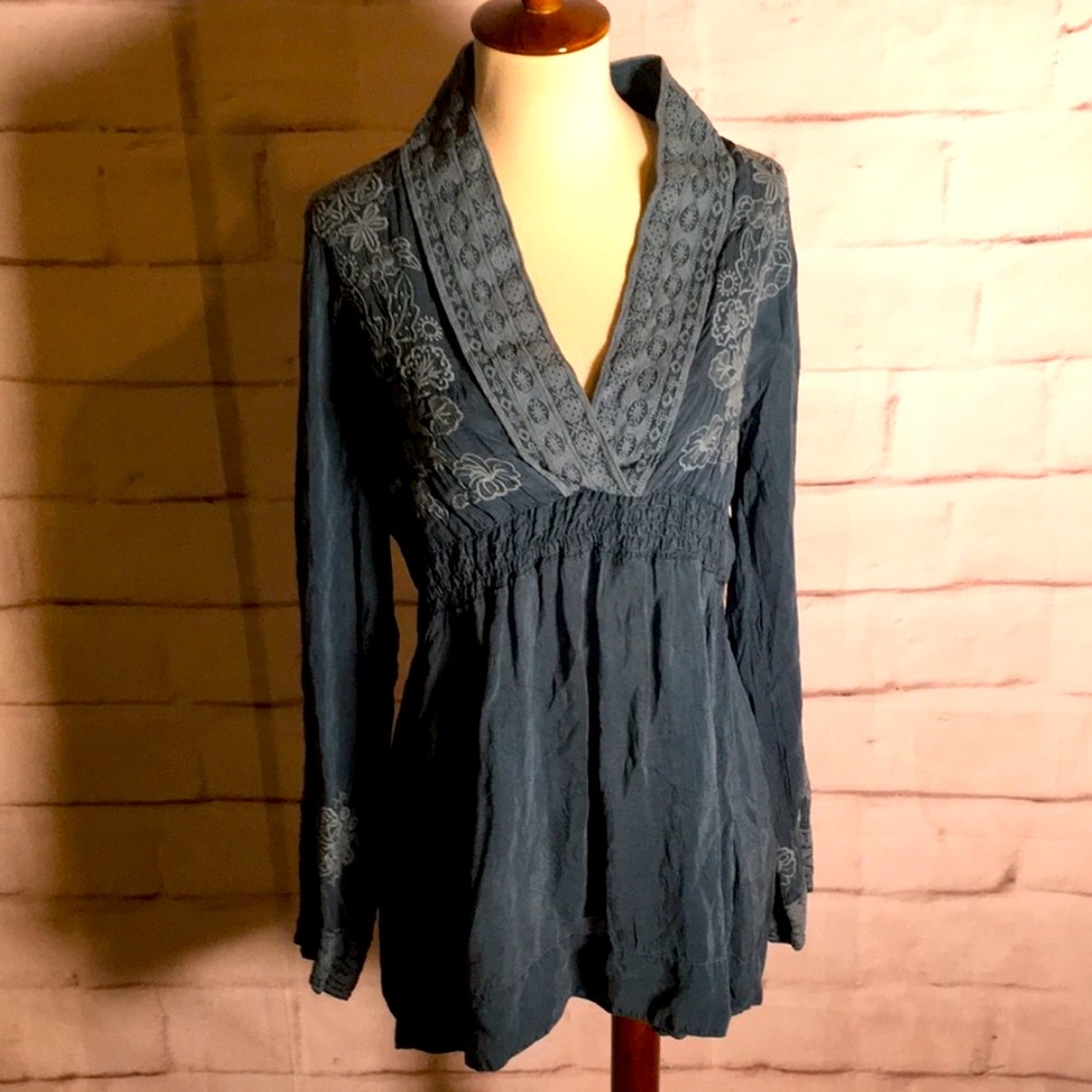 Johnny Was Embroidered Silk Top (S)